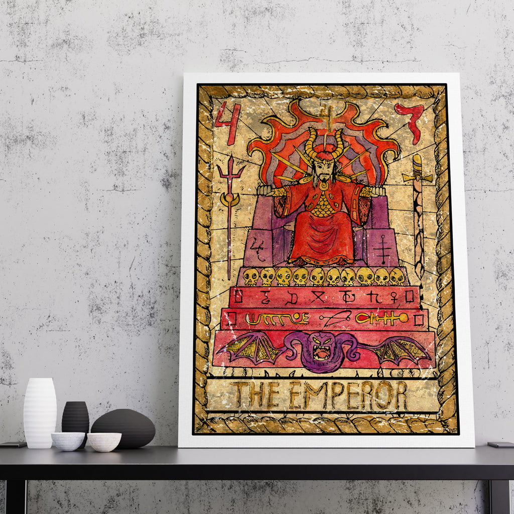 The Emperor Tarot Card Print | Canvas wall art print by Wall Nostalgia. FREE SHIPPING on all orders. Custom canvas art prints, Made in Calgary, Canada | Large canvas prints, framed canvas prints, Tarot Print, Tarot Card Print, Tarot Card The Emperor, Tarot Card Art Print, Tarot Art, Tarot Cards The Emperor, Tarot Card Wall Art