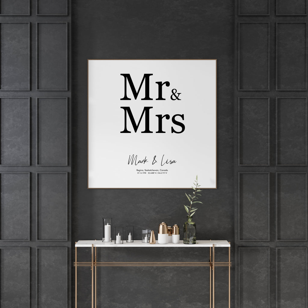 Mr & Mrs Wedding Day Canvas Wall Art Print
