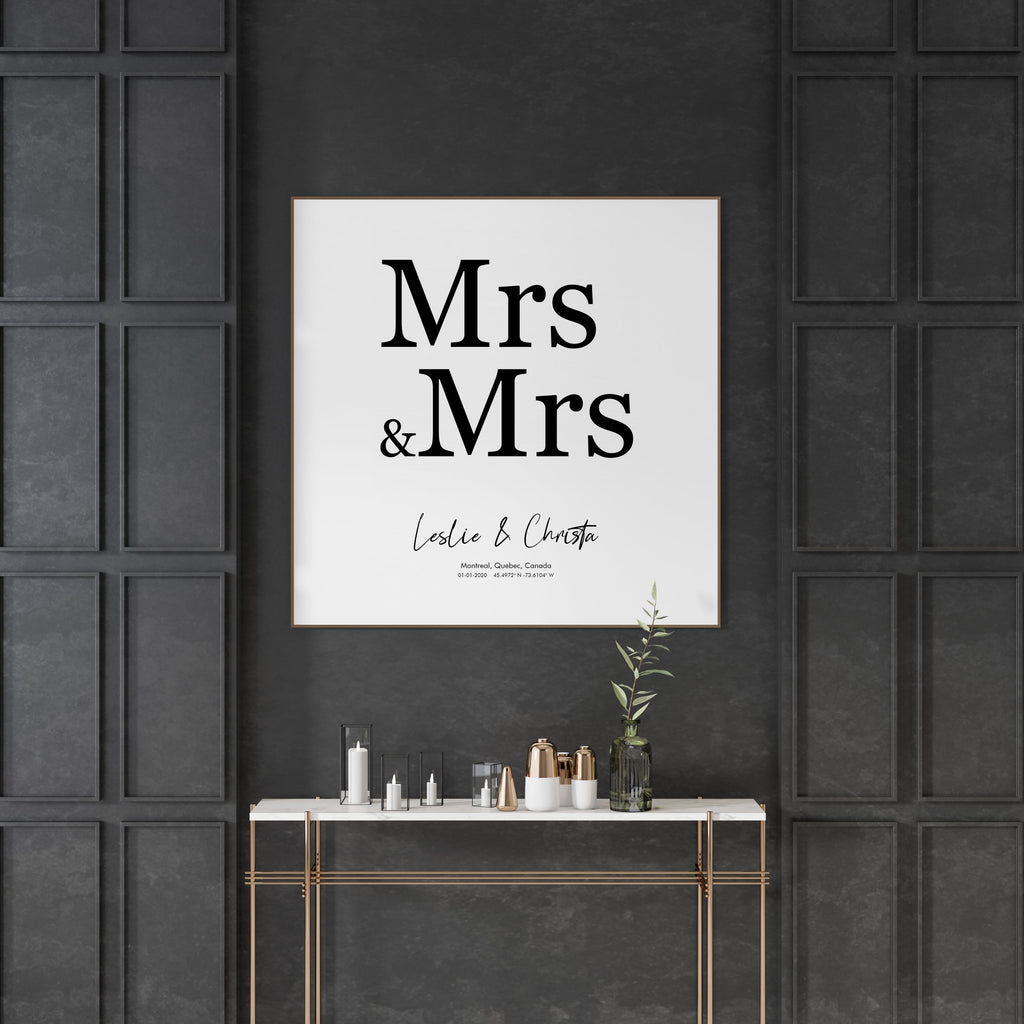 Mrs & Mrs Wedding Day Canvas Wall Art Print