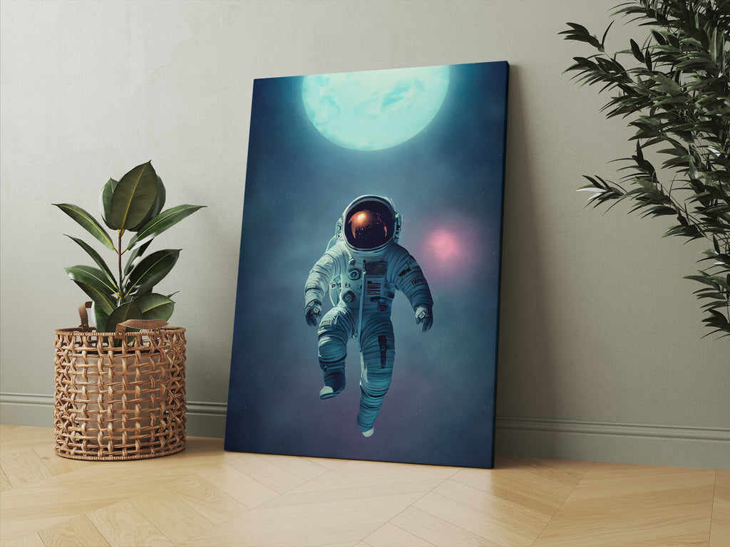 Space Astronaut Print | Canvas wall art print by Wall Nostalgia. FREE SHIPPING on all orders. Custom Canvas Prints, Made in Calgary, Canada, Large canvas prints, framed canvas prints, Astronaut Print, Canvas wall art, Astronaut wall art, Astronaut canvas, Astronaut art, Space man print, Space print, Astronaut art print
