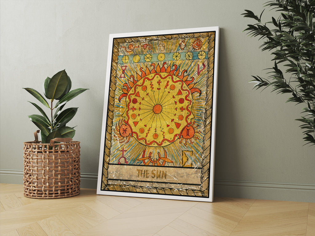 The Sun Tarot Card Print | Canvas wall art print by Wall Nostalgia. FREE SHIPPING on all orders. Custom Canvas Prints, Made in Calgary, Canada | Large canvas prints, framed canvas, Tarot Card Print Canvas Wall Art, Tarot Card The Sun, Tarot Cards Print, Tarot print, Tarot Card Wall Print, Tarot Card Wall Art, Tarot Sun