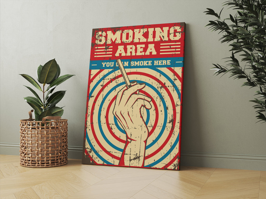 Vintage Sign Smoking Area Print | Canvas wall art print by Wall Nostalgia. FREE SHIPPING on all orders. Custom Canvas Prints, Made in Calgary, Canada | Large canvas prints, framed canvas prints, Smoking Sign Vintage Canvas Art | Smoking Area Canvas Wall Art, Smoking Print, Vintage Art, Vintage Wall Art, Vintage Print