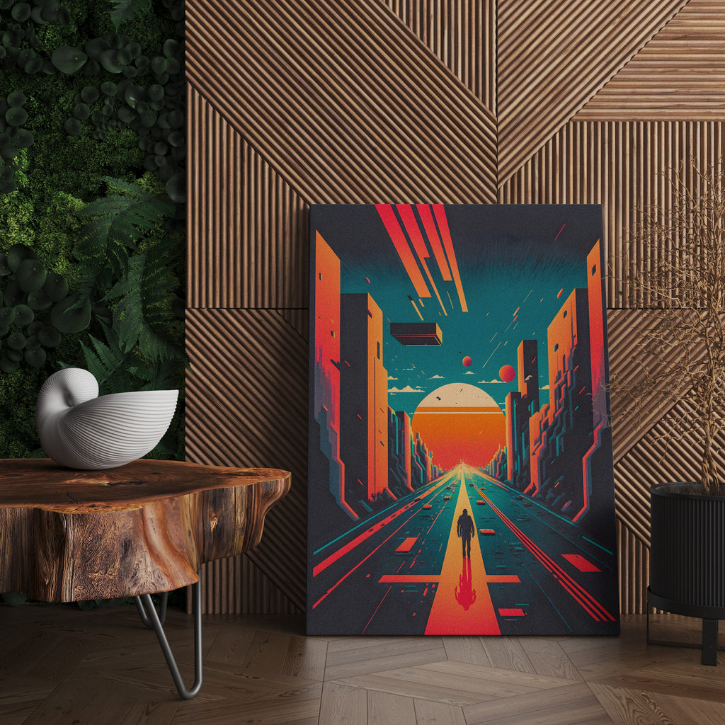 Retro Futuristic Sky Print | Canvas wall art print by Wall Nostalgia. FREE SHIPPING on all orders. Custom Canvas Prints, Made in Calgary, Canada | Large canvas prints, Futuristic Wall Art Canvas, 80s prints, 80s canvas print, Retro Print, Retro Wall Art, Retro Canvas Art, Surreal Art Print, Surrealism Print