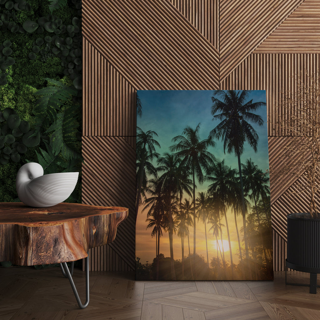Sunset Palm Tree Print | Canvas wall art print by Wall Nostalgia. FREE SHIPPING on all orders. Custom Canvas Prints, Made in Calgary, Canada | Large canvas prints, framed canvas prints, Palm Tree Canvas Print | Palm Tree Wall Art, Palm Tree Print, Palm Tree Art Print, Sunset Canvas, Palm Tree Canvas, Palm Tree Poster