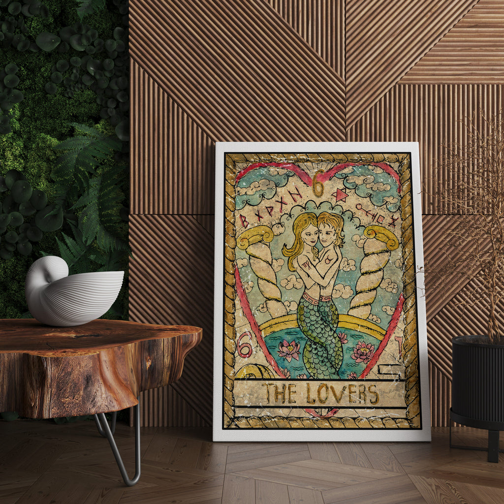 The Lovers Tarot Card Canvas Print | Canvas wall art print by Wall Nostalgia. FREE SHIPPING on all orders. Custom Canvas Prints, Made in Calgary, Canada | Large canvas prints, Tarot Card Print Canvas Wall Art | Tarot Card The Lovers, Tarot Cards Print, Tarot print, Tarot Card Wall Print, Tarot Card Wall Art, Tarot Art