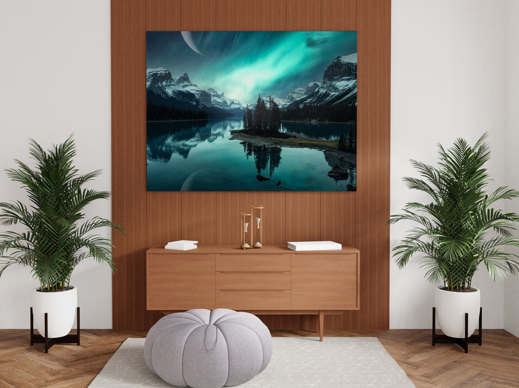 Aurora Borealis  Print | Canvas wall art print by Wall Nostalgia. FREE SHIPPING on all orders. Custom Canvas Prints, Made in Calgary, Canada, Large canvas prints, framed canvas prints, Jasper National Park photo canvas print, Northern lights canvas, northern lights print, mountain wall art, mountain print, Jasper print