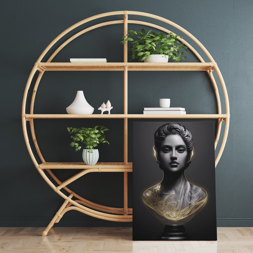 3D Woman Statue Print | Canvas wall art print by Wall Nostalgia. FREE SHIPPING on all orders. Custom Canvas Prints, Made in Calgary, Canada | Large canvas prints, canvas prints, Woman sculpture print, Canvas print wall art, Woman print, Woman wall art print, Statue decor, Statue print, Greek print, Greek sculpture