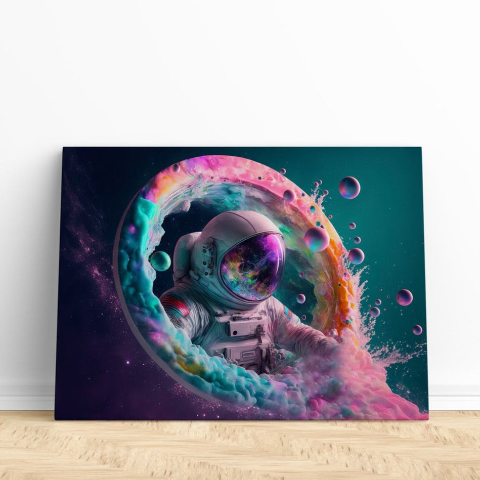 Rainbow Galaxy Astronaut Print | Canvas wall art print by Wall Nostalgia. FREE SHIPPING on all orders. Custom Canvas Prints, Made in Calgary, Canada | Large canvas prints,  Astronaut Print Canvas Wall Art, Astronaut wall art, Astronaut canvas, Astronaut wall decor, Astronaut wall prints, Astronaut art print, canvas art