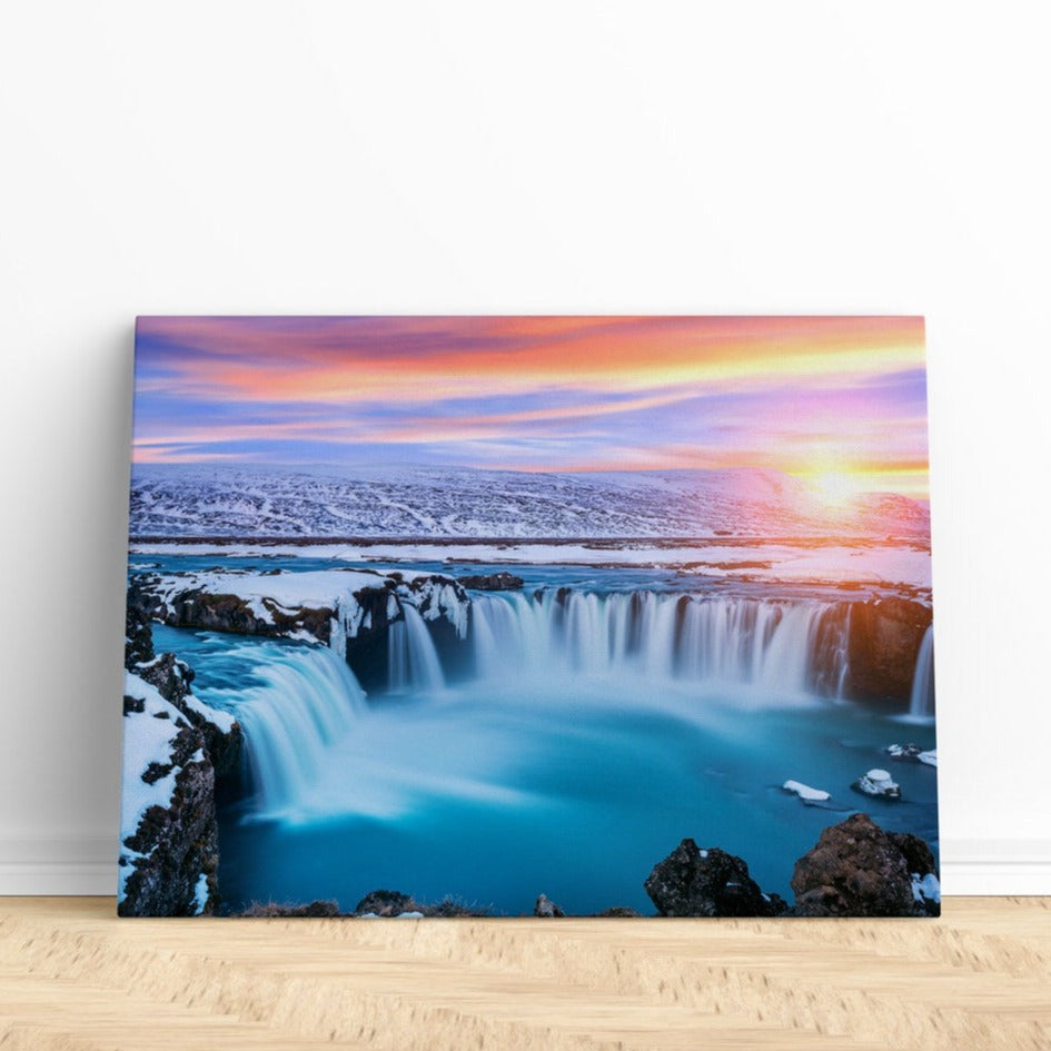 Iceland Print | Canvas wall art print by Wall Nostalgia. FREE SHIPPING on all orders. Custom Canvas Prints, Made in Calgary, Canada | Large canvas prints, framed canvas prints, Iceland Print Canvas Wall Art | Canvas print, Iceland wall art, Waterfall print, Waterfall canvas, Iceland canvas, Landscape print, Wall art
