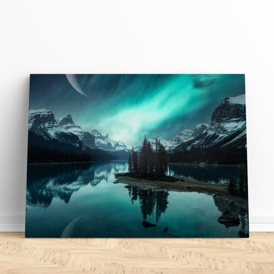 Aurora Borealis  Print | Canvas wall art print by Wall Nostalgia. FREE SHIPPING on all orders. Custom Canvas Prints, Made in Calgary, Canada, Large canvas prints, framed canvas prints, Jasper National Park photo canvas print, Northern lights canvas, northern lights print, mountain wall art, mountain print, Jasper print