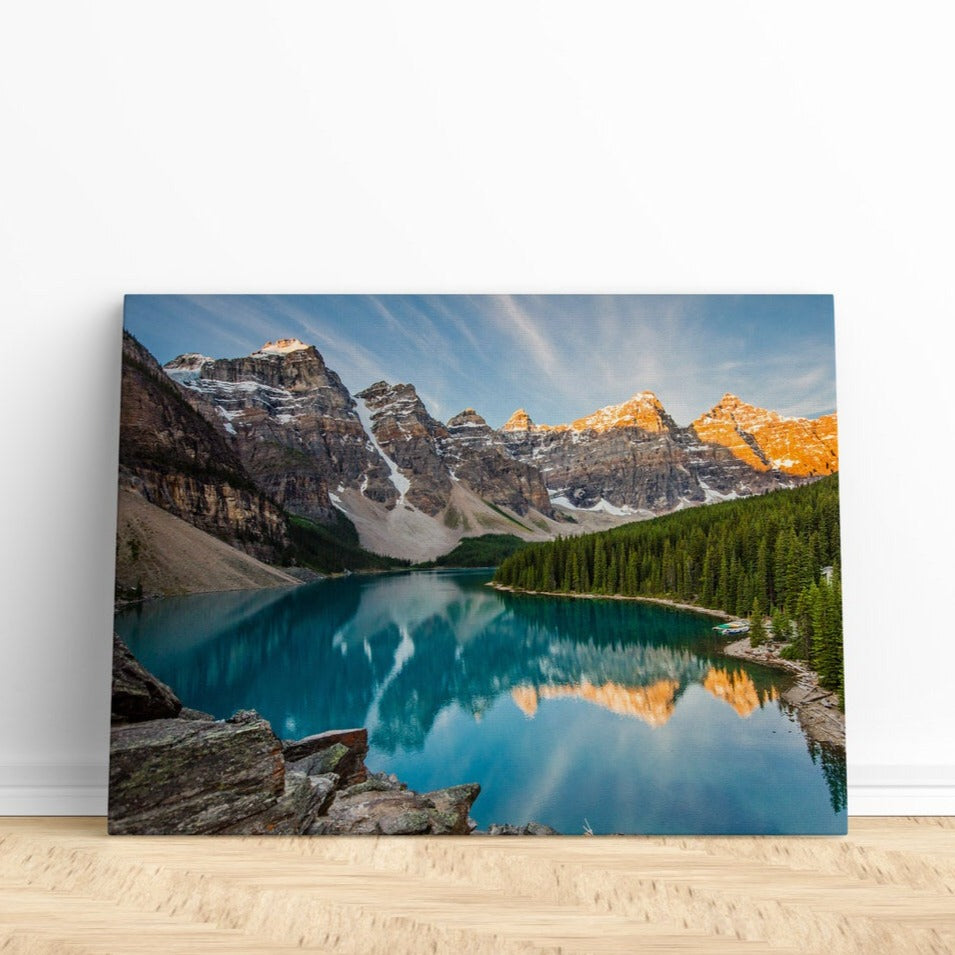 Moraine Lake Print | Canvas wall art print by Wall Nostalgia. FREE SHIPPING on all orders. Custom Canvas Prints, Made in Calgary, Canada | Large canvas prints, framed canvas prints, Banff canvas print | Canvas wall art print, Banff print, Banff wall art, Banff painting, Mountain lake print, Mountain print, Moraine Lake