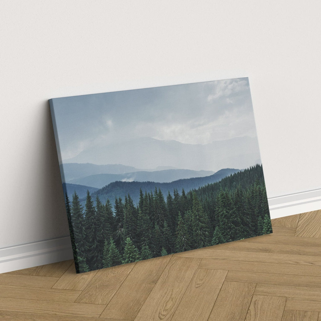Forest Landscape Print | Canvas wall art print by Wall Nostalgia. FREE SHIPPING on all orders. Custom Canvas Prints, Made in Calgary, Canada | Large canvas prints, framed canvas prints, Mountain Canvas Art Print | Forest print, Forest Canvas, Large Canvas, Tree Canvas, Tree Print, Mountain Art Print, Forest Art Print