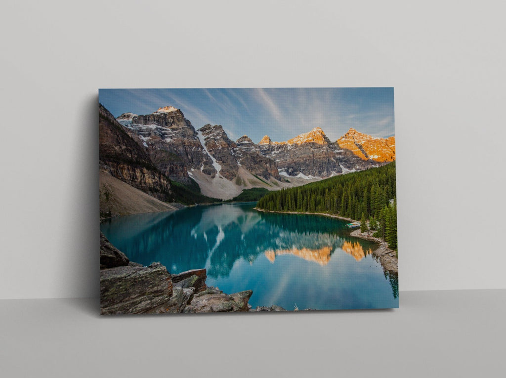 Moraine Lake Print | Canvas wall art print by Wall Nostalgia. FREE SHIPPING on all orders. Custom Canvas Prints, Made in Calgary, Canada | Large canvas prints, framed canvas prints, Banff canvas print | Canvas wall art print, Banff print, Banff wall art, Banff painting, Mountain lake print, Mountain print, Moraine Lake