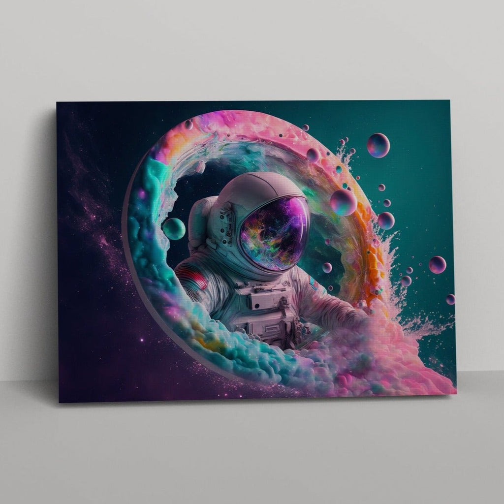 Rainbow Galaxy Astronaut Print | Canvas wall art print by Wall Nostalgia. FREE SHIPPING on all orders. Custom Canvas Prints, Made in Calgary, Canada | Large canvas prints,  Astronaut Print Canvas Wall Art, Astronaut wall art, Astronaut canvas, Astronaut wall decor, Astronaut wall prints, Astronaut art print, canvas art