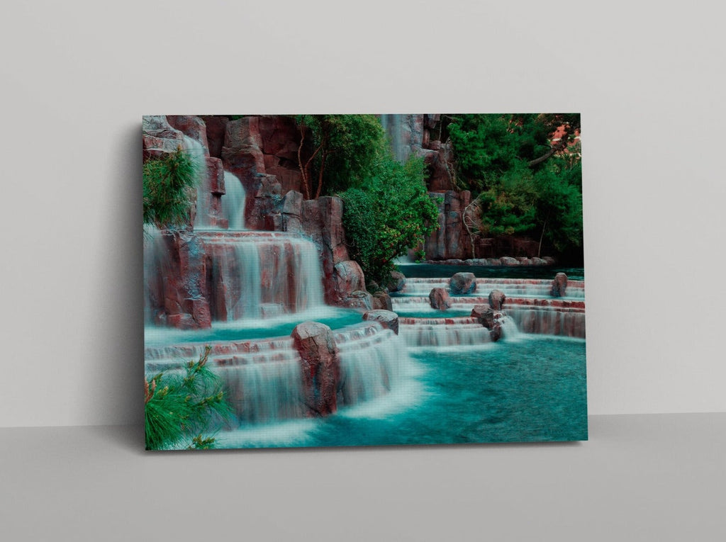 Waterfall Print | Canvas wall art print by Wall Nostalgia. FREE SHIPPING on all orders. Custom Canvas Prints, Made in Calgary, Canada | Large canvas prints, framed canvas prints, Waterfall Print Canvas Wall Art | Canvas print, Waterfall wall art, Waterfall wall art, Waterfall canvas, Spa print, Spa poster, Spa canvas