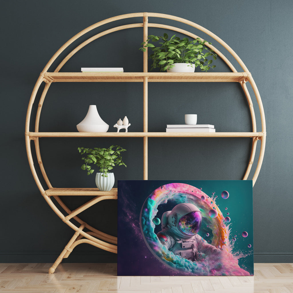 Rainbow Galaxy Astronaut Print | Canvas wall art print by Wall Nostalgia. FREE SHIPPING on all orders. Custom Canvas Prints, Made in Calgary, Canada | Large canvas prints,  Astronaut Print Canvas Wall Art, Astronaut wall art, Astronaut canvas, Astronaut wall decor, Astronaut wall prints, Astronaut art print, canvas art