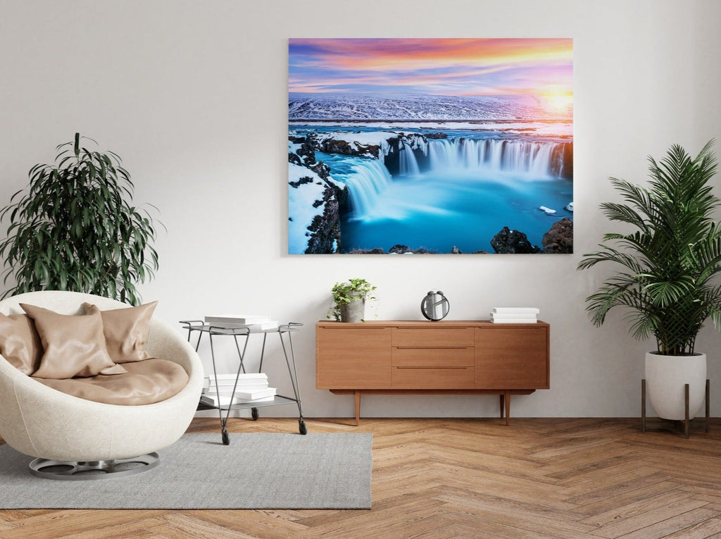 Iceland Print | Canvas wall art print by Wall Nostalgia. FREE SHIPPING on all orders. Custom Canvas Prints, Made in Calgary, Canada | Large canvas prints, framed canvas prints, Iceland Print Canvas Wall Art | Canvas print, Iceland wall art, Waterfall print, Waterfall canvas, Iceland canvas, Landscape print, Wall art