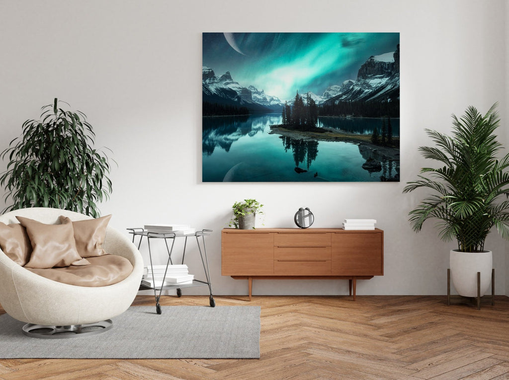 Aurora Borealis  Print | Canvas wall art print by Wall Nostalgia. FREE SHIPPING on all orders. Custom Canvas Prints, Made in Calgary, Canada, Large canvas prints, framed canvas prints, Jasper National Park photo canvas print, Northern lights canvas, northern lights print, mountain wall art, mountain print, Jasper print