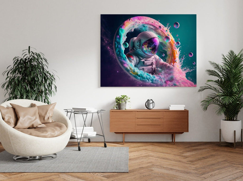 Rainbow Galaxy Astronaut Print | Canvas wall art print by Wall Nostalgia. FREE SHIPPING on all orders. Custom Canvas Prints, Made in Calgary, Canada | Large canvas prints,  Astronaut Print Canvas Wall Art, Astronaut wall art, Astronaut canvas, Astronaut wall decor, Astronaut wall prints, Astronaut art print, canvas art