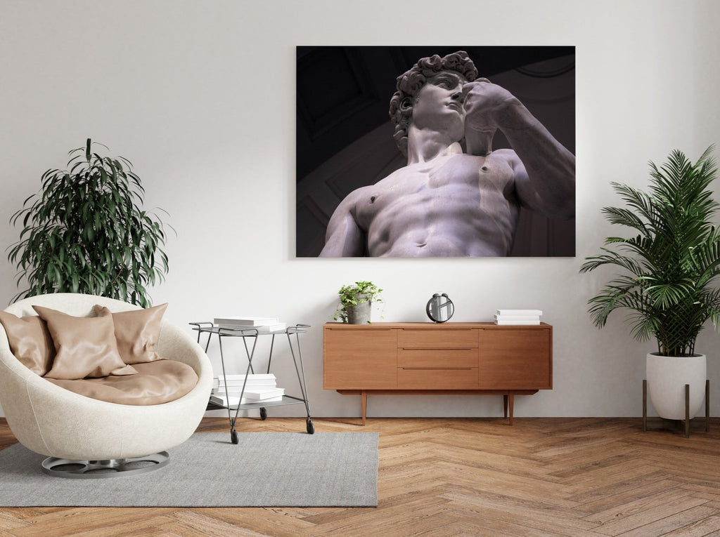 David by Michelangelo Print | Canvas wall art print by Wall Nostalgia. FREE SHIPPING on all orders. Custom Canvas Prints, Made in Calgary, Canada | Large canvas prints, The David Canvas Wall Art Print, David statue print, Greek mythology print, michelangelo david print, michelangelo print, michelangelo art