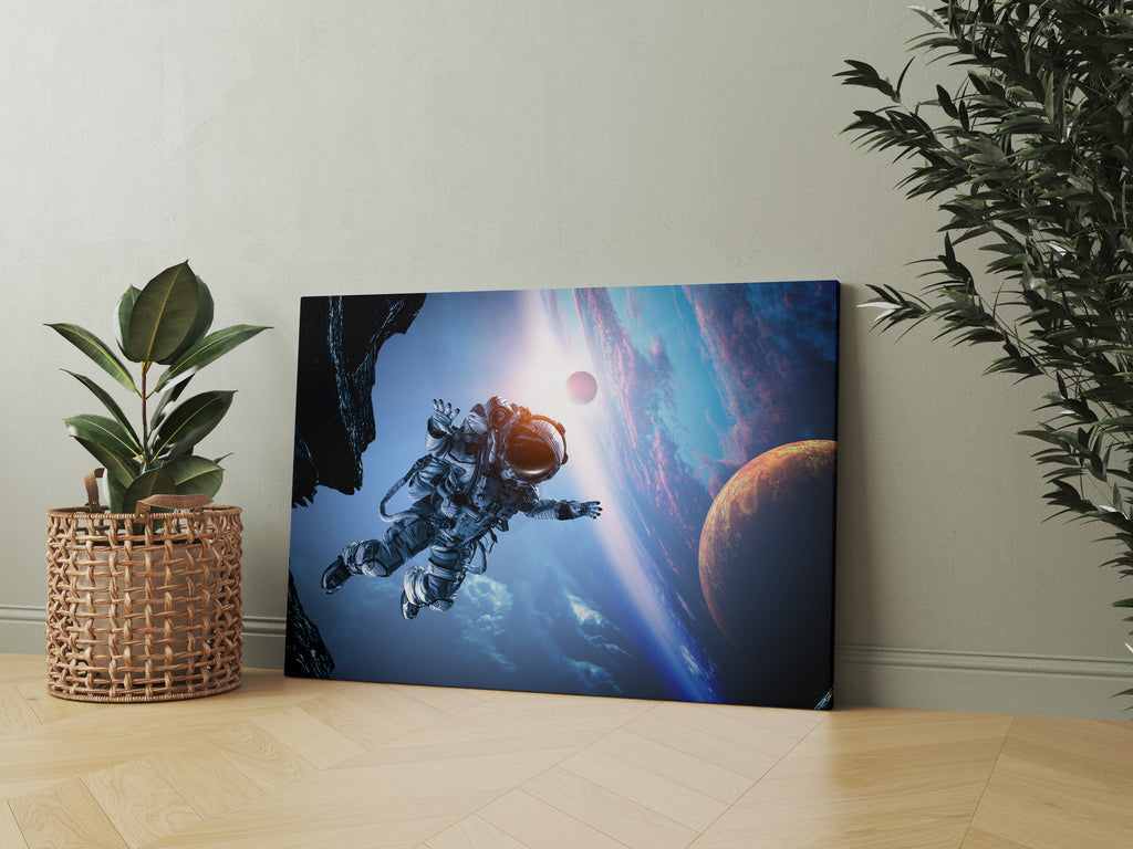 Astronaut Print | Canvas wall art print by Wall Nostalgia. FREE SHIPPING on all orders. Custom Canvas Prints, Made in Calgary, Canada | Large canvas prints, framed canvas prints, Astronaut Print Canvas Wall Art, Space print, Space wall art, Astronaut wall art, Astronaut canvas, Astronaut wall decor, Astronaut art print