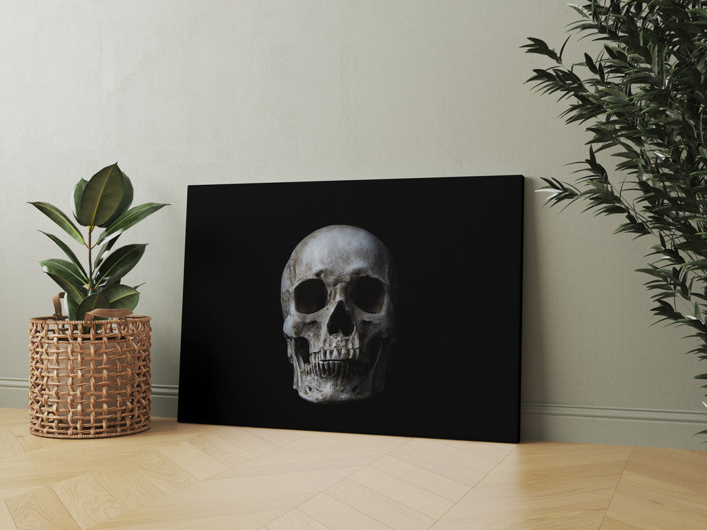 Skull Print | Canvas wall art print by Wall Nostalgia. FREE SHIPPING on all orders. Custom Canvas Prints, Made in Calgary, Canada | Large canvas prints, framed canvas prints, Skull art print | Black skull print, Skull canvas art, Skull canvas print, Skull wall art decor, Human skull, Gothic home decor canvas print