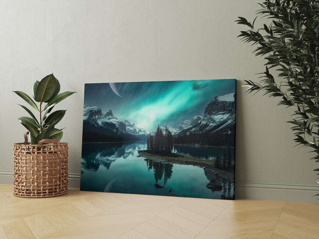 Aurora Borealis  Print | Canvas wall art print by Wall Nostalgia. FREE SHIPPING on all orders. Custom Canvas Prints, Made in Calgary, Canada, Large canvas prints, framed canvas prints, Jasper National Park photo canvas print, Northern lights canvas, northern lights print, mountain wall art, mountain print, Jasper print