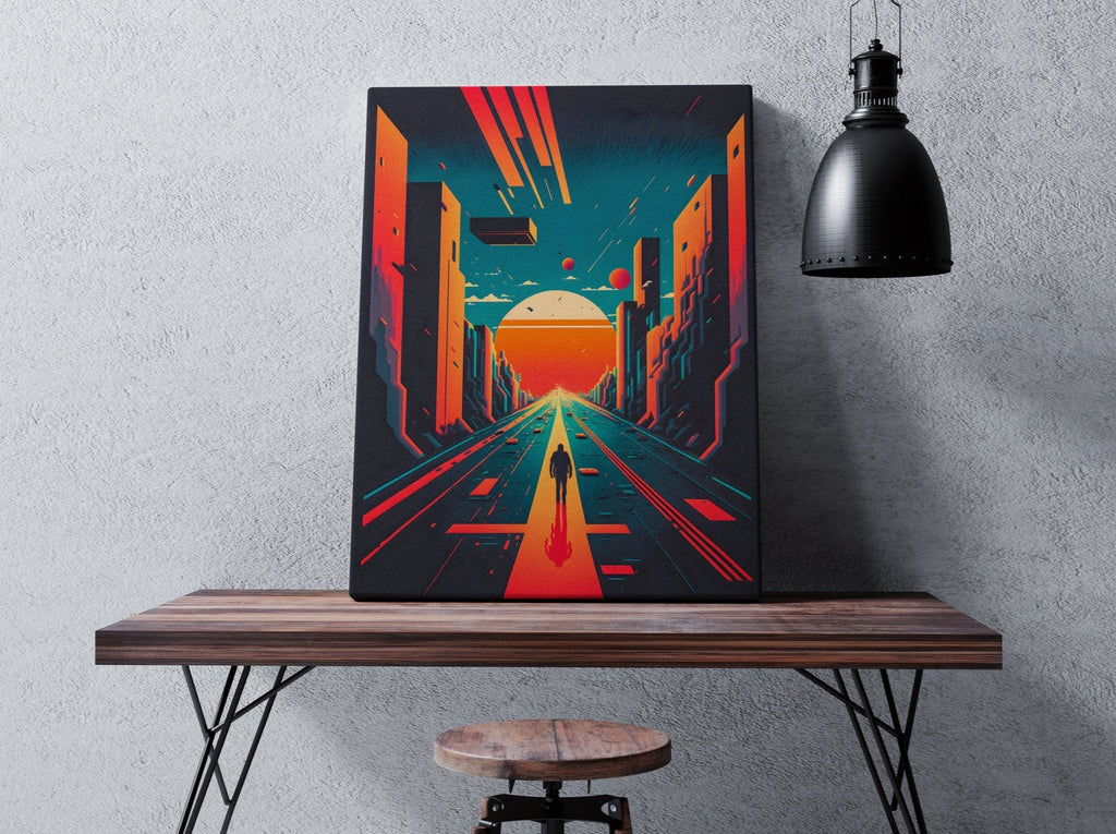 Retro Futuristic Sky Print | Canvas wall art print by Wall Nostalgia. FREE SHIPPING on all orders. Custom Canvas Prints, Made in Calgary, Canada | Large canvas prints, Futuristic Wall Art Canvas, 80s prints, 80s canvas print, Retro Print, Retro Wall Art, Retro Canvas Art, Surreal Art Print, Surrealism Print