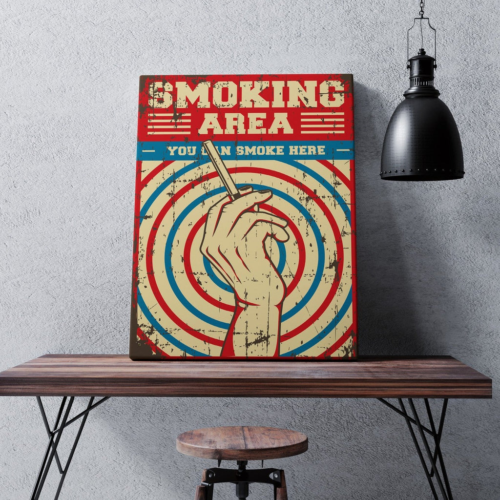 Vintage Sign Smoking Area Print | Canvas wall art print by Wall Nostalgia. FREE SHIPPING on all orders. Custom Canvas Prints, Made in Calgary, Canada | Large canvas prints, framed canvas prints, Smoking Sign Vintage Canvas Art | Smoking Area Canvas Wall Art, Smoking Print, Vintage Art, Vintage Wall Art, Vintage Print