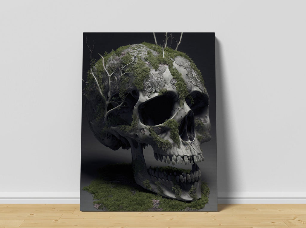 Mossy Skull Print | Canvas wall art print by Wall Nostalgia. FREE SHIPPING on all orders. Custom Canvas Prints, Made in Calgary, Canada | Large canvas prints, framed canvas prints, Skull Canvas Print, Canvas Wall Art, Skull Print, Skull Wall Art, Skull Art Print, Skull Canvas Wall Art, Skull Picture, Skull Flower Print