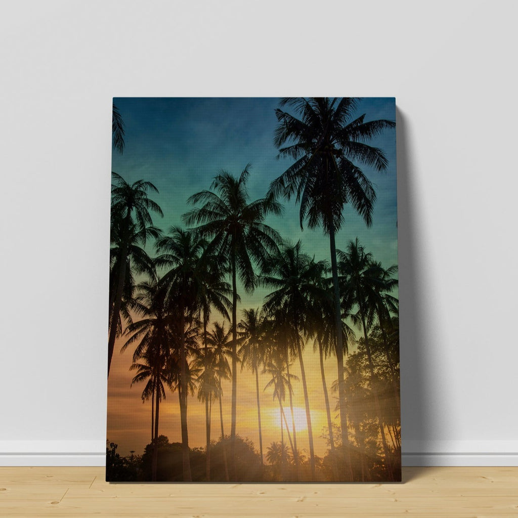 Sunset Palm Tree Print | Canvas wall art print by Wall Nostalgia. FREE SHIPPING on all orders. Custom Canvas Prints, Made in Calgary, Canada | Large canvas prints, framed canvas prints, Palm Tree Canvas Print | Palm Tree Wall Art, Palm Tree Print, Palm Tree Art Print, Sunset Canvas, Palm Tree Canvas, Palm Tree Poster