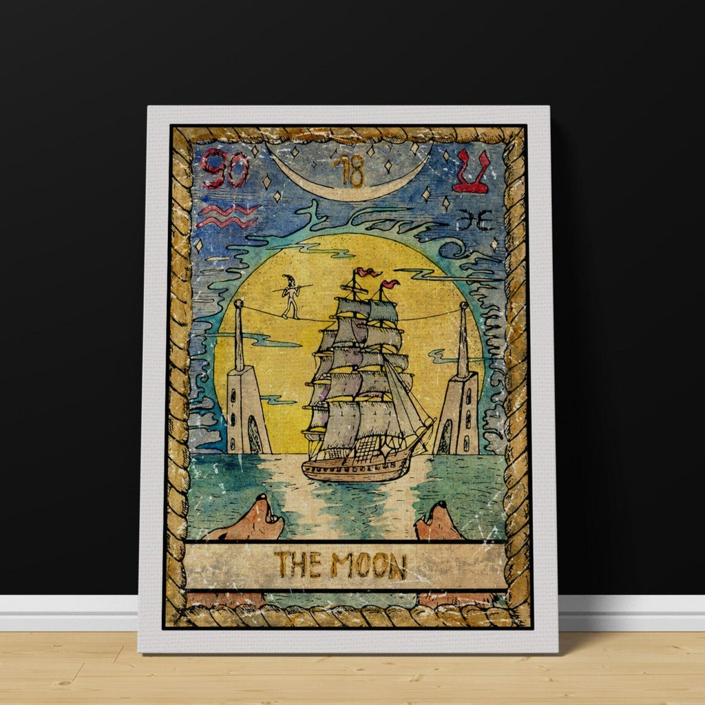 The Moon Tarot Card Print | Canvas wall art print by Wall Nostalgia. FREE SHIPPING on all orders. Custom Canvas Prints, Made in Calgary, Canada | Large canvas prints, framed canvas prints, Tarot Card Print Canvas Wall Art | Tarot Card The Moon, Tarot Cards Print, Tarot print, Tarot Card Wall Print, Tarot Card Wall Art