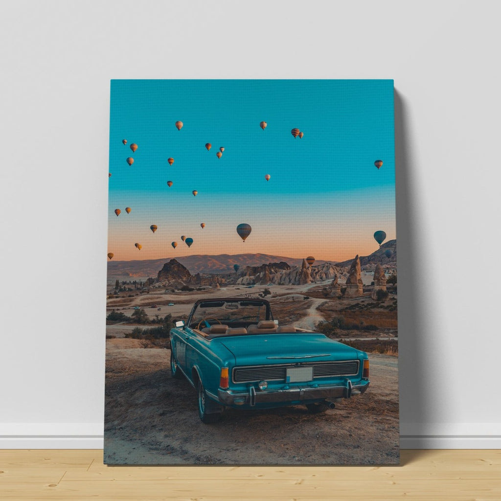 Hot Air Balloon Print | Canvas wall art print by Wall Nostalgia. FREE SHIPPING on all orders. Custom Canvas Prints, Made in Calgary, Canada | Large canvas prints, framed canvas prints, Hot Air Balloon Print Canvas Wall Art | Canvas Print, Hot air balloon wall art, Vintage car print, Boho wall art, Cappadocia print 