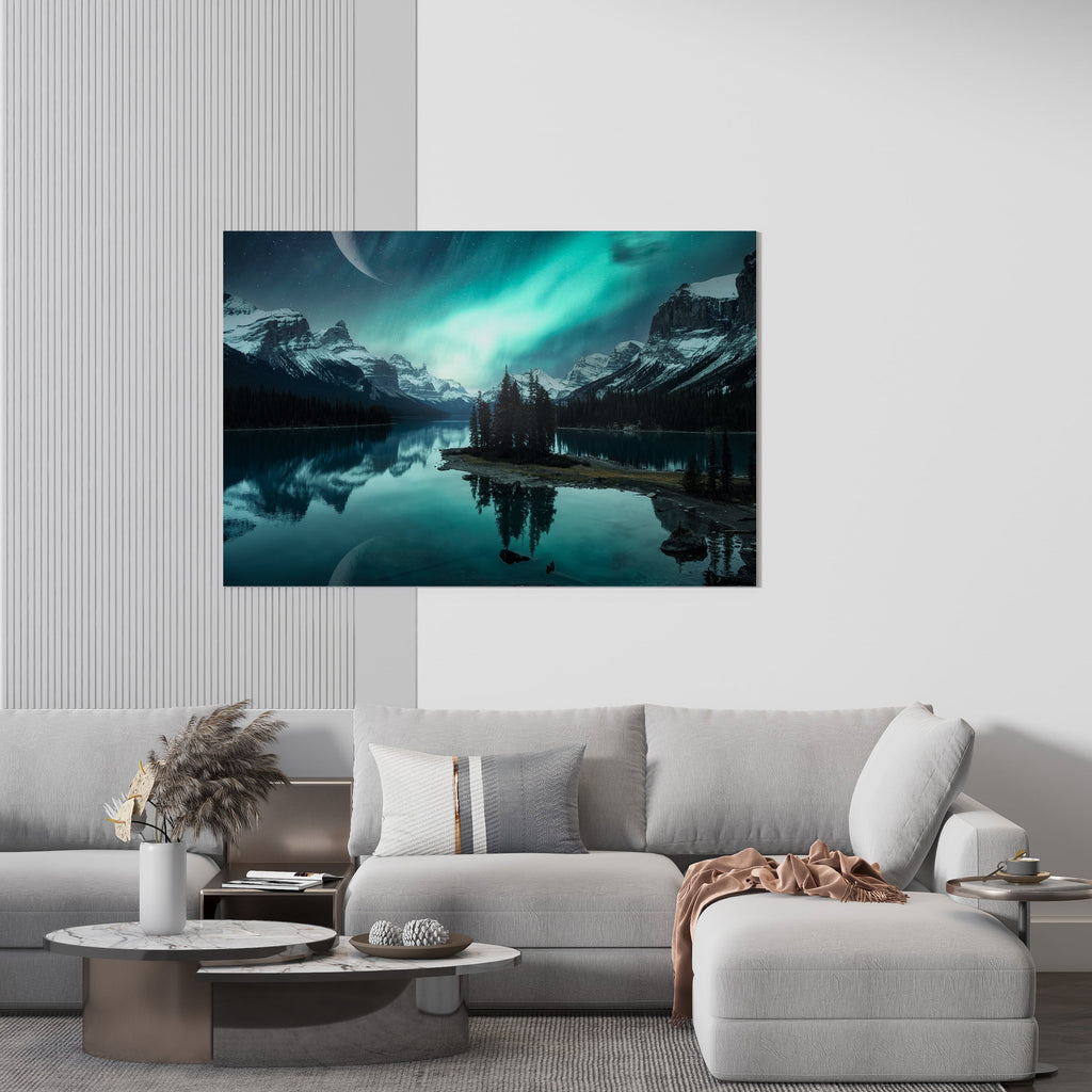 Aurora Borealis  Print | Canvas wall art print by Wall Nostalgia. FREE SHIPPING on all orders. Custom Canvas Prints, Made in Calgary, Canada, Large canvas prints, framed canvas prints, Jasper National Park photo canvas print, Northern lights canvas, northern lights print, mountain wall art, mountain print, Jasper print