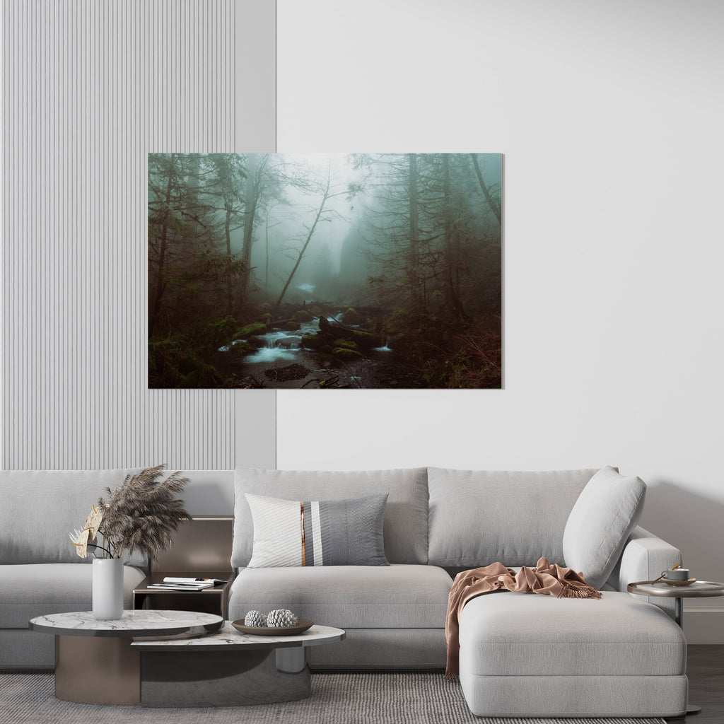 Foggy Forest Print | Canvas wall art print by Wall Nostalgia. FREE SHIPPING on all orders. Custom Canvas Prints, Made in Calgary, Canada, Large canvas prints, framed canvas prints, Foggy Forest Print Canvas Wall Art, Foggy trees print, Misty forest print, Canvas print, Foggy forest wall art, Misty forest wall art print