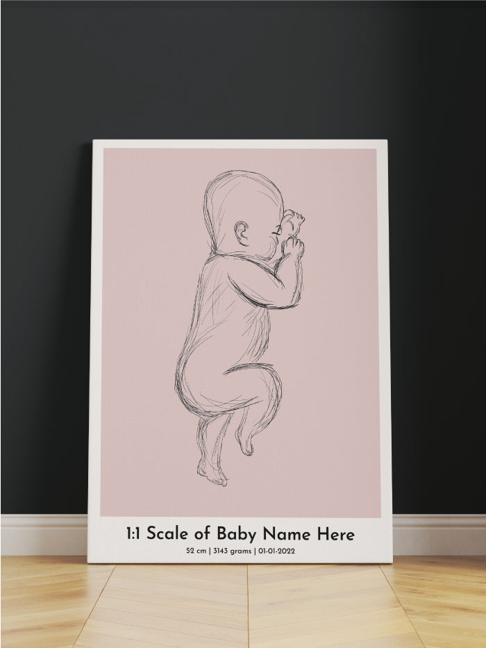 Your Newborn - 1:1 Scale Baby Print for Nursery Wall Decor | Create the ultimate keepsake of your newborn with a 1:1 scaled print as a reminder of how little they were on the day they were born. Custom made in Canada, this nursery wall décor is a 1:1 scale of your baby's birth length. Customize your baby birth print as a Canvas, Framed Print, Rolled Print, or Digital Download
